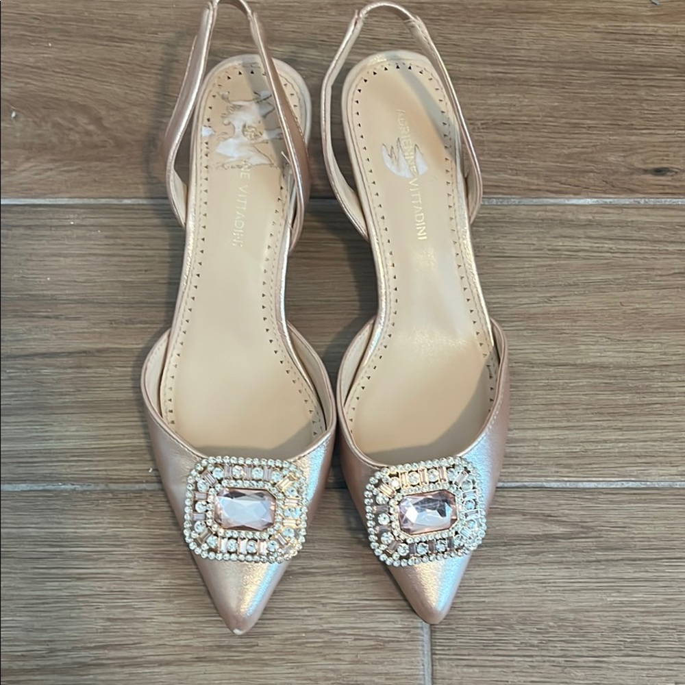 Adrienne Vittadini Gold Heels with Crystal Embellishment